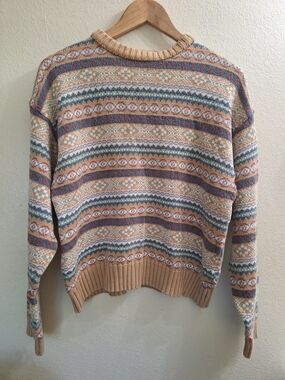 Vtg Lizwear Fair Isle Knit Crewneck 90's Minimilism Multicolor Pastel Medium